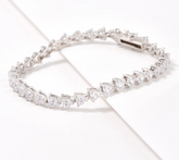 Diamonique Sterling Silver 100 Facet Heart Cut Tennis Bracelet, Size 7-1/4"